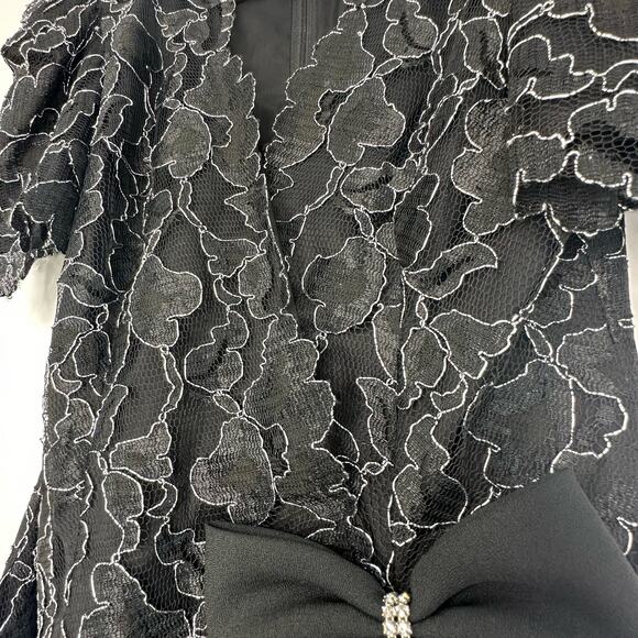 Vintage 80s Leslie Fay Black Silver Lace Cocktail Party Dress Size 4 - Picture 4 of 7